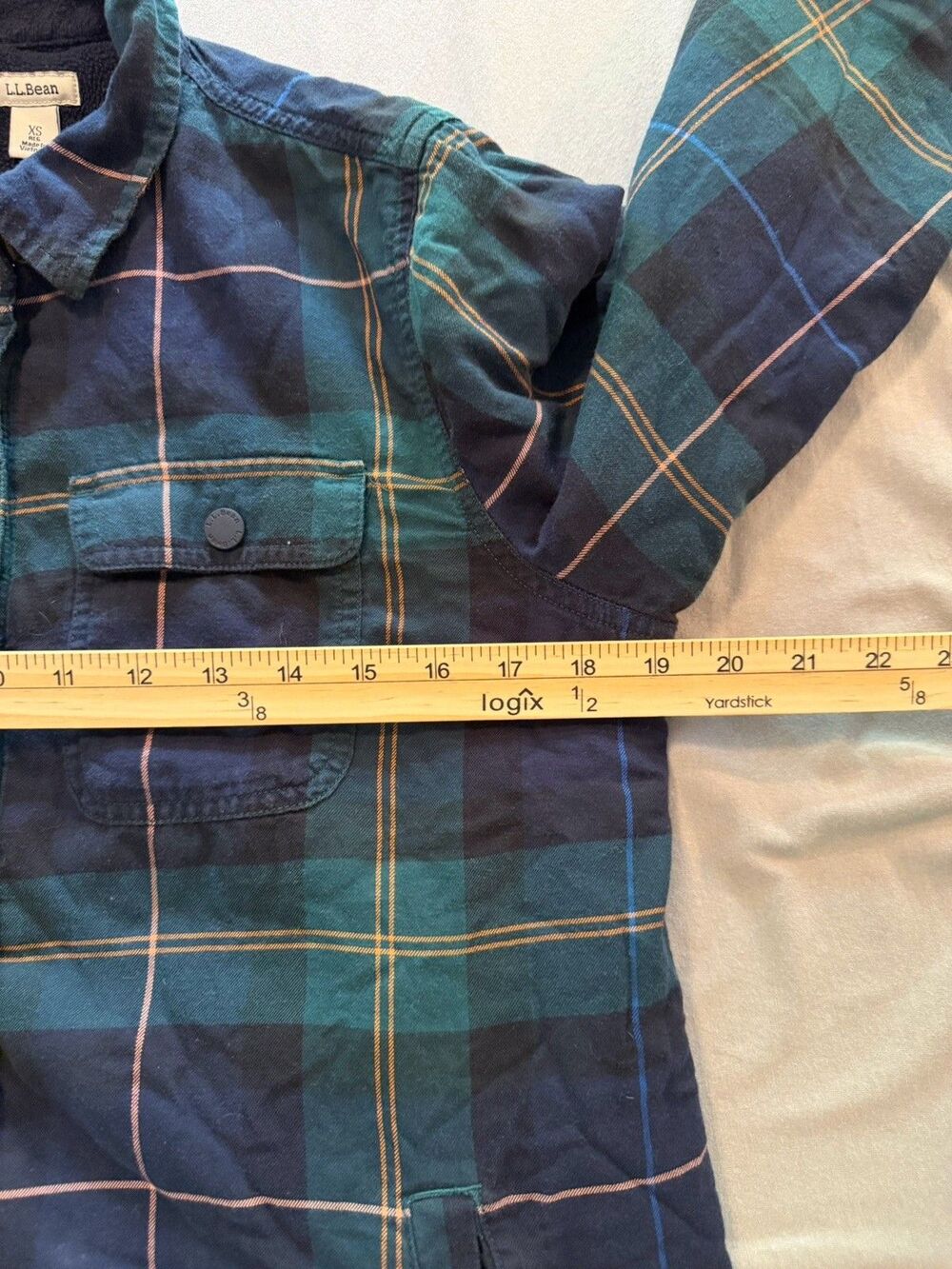 L.L.Bean Fleece Lined Flannel Shirt Jacket Womens XS Green Plaid Snap - Picture 3 of 5